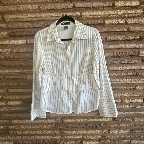 Carole Little Vintage White Subtle Stripe Blouse Size XL - Picture 7 of 7